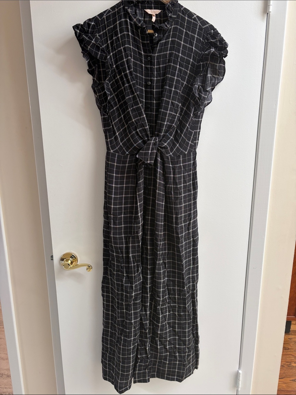Rebecca Taylor Black Windowpane Tie-Front Midi Jumpsuit